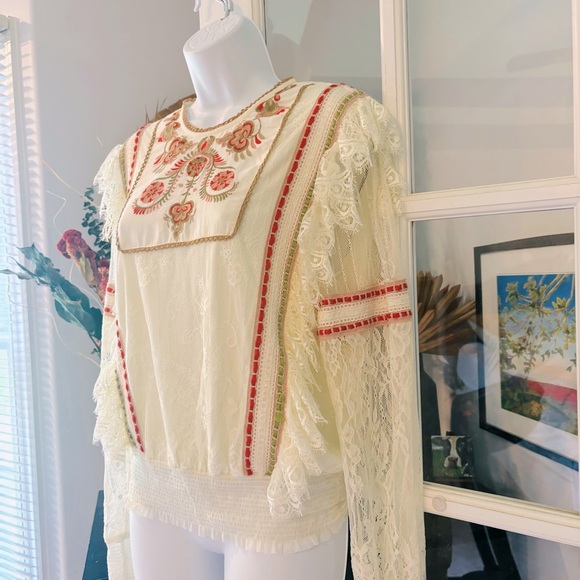 Anthropologie Bl-NK Tali Embroidered Lace Top S NWT - Picture 6 of 12